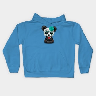 Teal Blue Day of the Dead Sugar Skull Panda Kids Hoodie